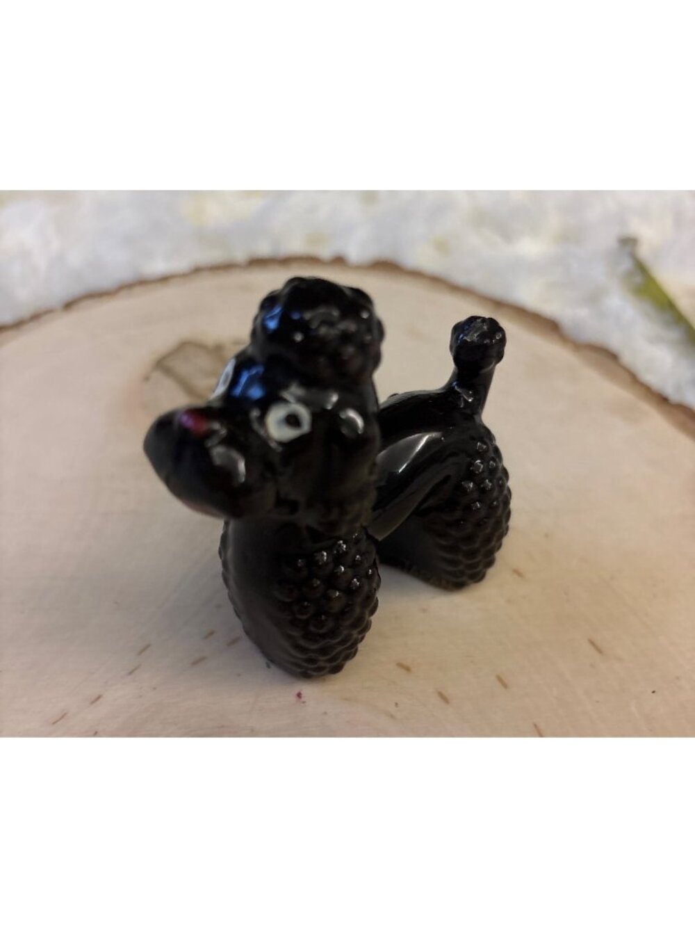 Vintage Black Spaghetti Poodle Figurine Ceramic Mid Century Kitsch Dog Unmarked
